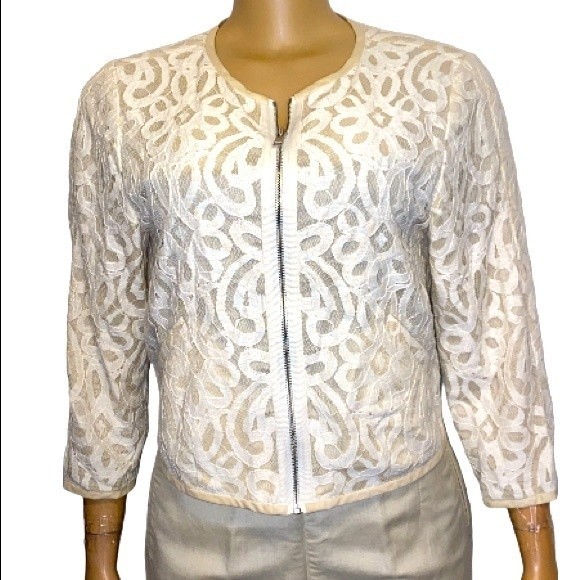 Rachel Rachel Roy Lace Bomber Jacket Cream Full Zip Semi Sheer Silhouette Size S - Picture 1 of 12